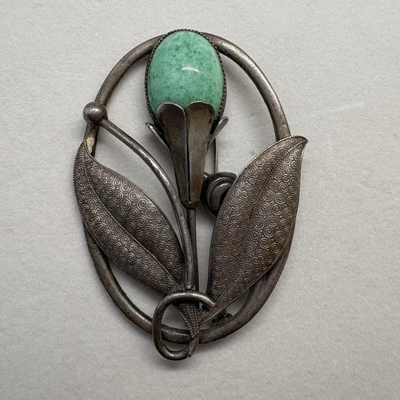 Silver Tone and Turquoise Flower Bouquet Brooch Pin / Floral, Botanical Theme - Picture 1 of 5